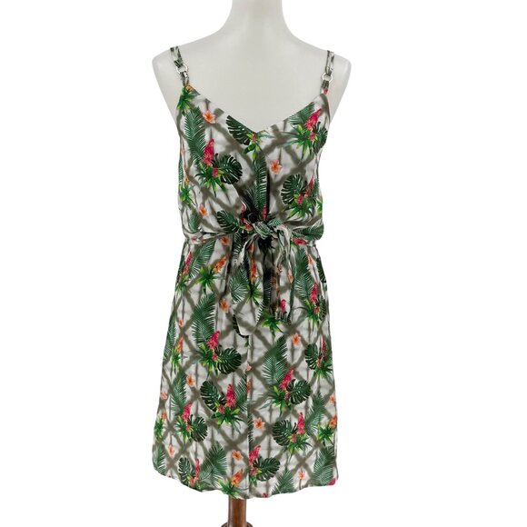 ecru Dresses & Skirts - Tropical Print Sleeveless Mini Dress With Adjustable Straps & Tie Waist By Ecru